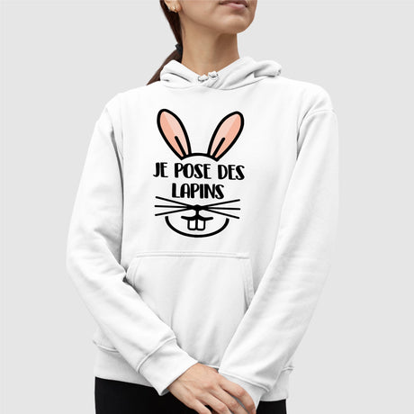 Sweat Capuche Adulte Je pose des lapins Blanc