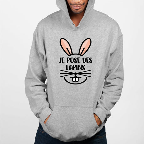 Sweat Capuche Adulte Je pose des lapins Gris