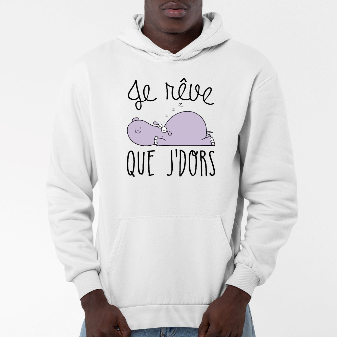 Sweat Capuche Adulte Je rêve que je dors Blanc