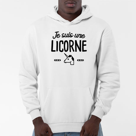 Sweat Capuche Adulte Je suis une licorne Blanc