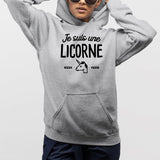 Sweat Capuche Adulte Je suis une licorne Gris