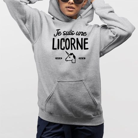 Sweat Capuche Adulte Je suis une licorne Gris