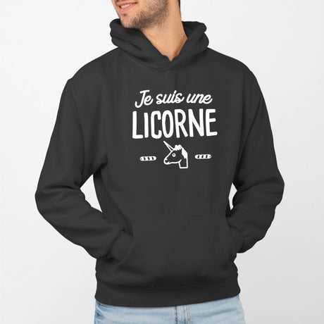 Sweat Capuche Adulte Je suis une licorne Noir