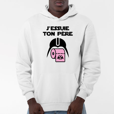 Sweat Capuche Adulte J'essuie ton père Blanc