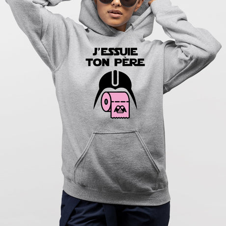 Sweat Capuche Adulte J'essuie ton père Gris