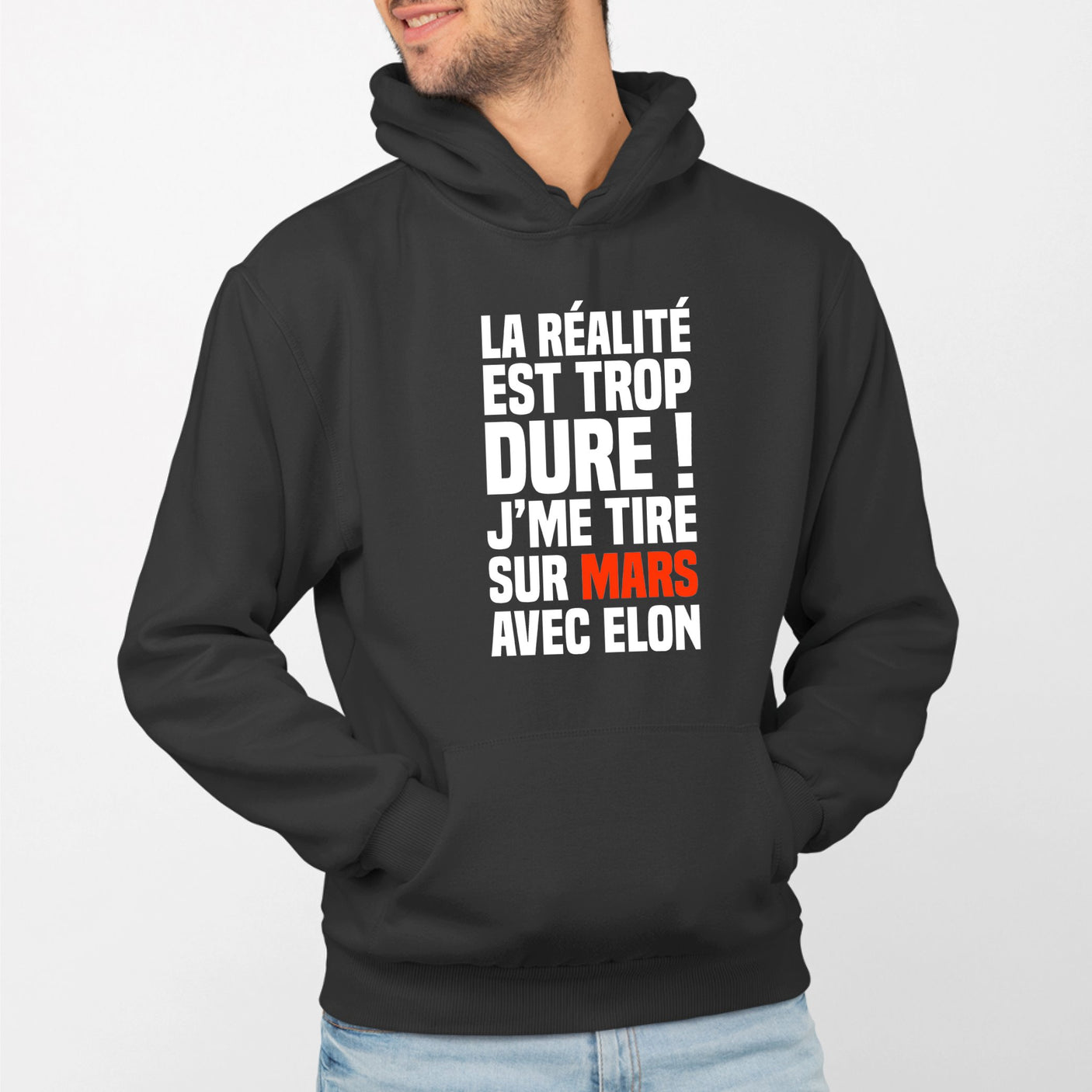 Sweat Capuche Adulte J'me tire sur Mars avec Elon Noir