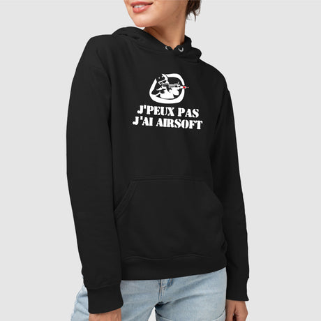 Sweat Capuche Adulte J'peux pas j'ai airsoft Noir