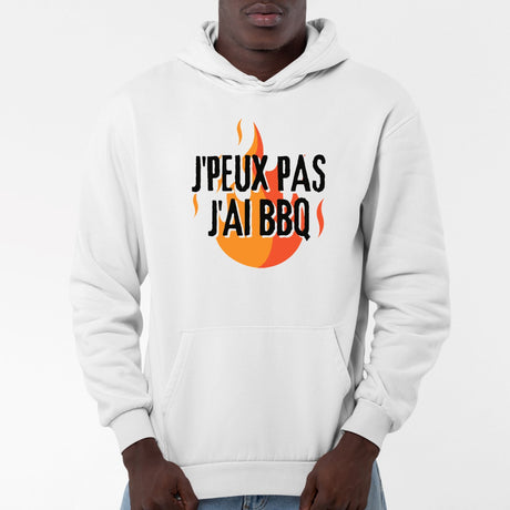 Sweat Capuche Adulte J'peux pas j'ai barbecue Blanc