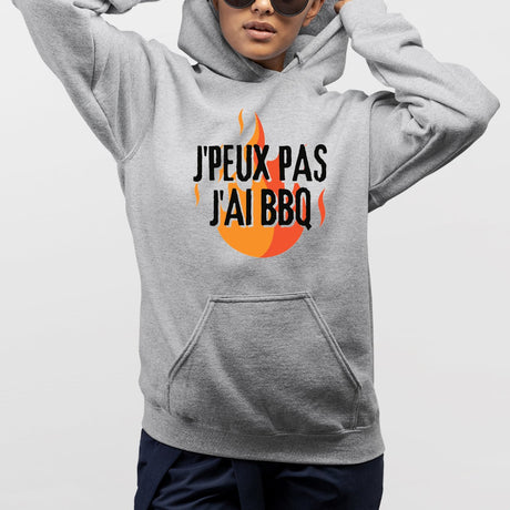 Sweat Capuche Adulte J'peux pas j'ai barbecue Gris