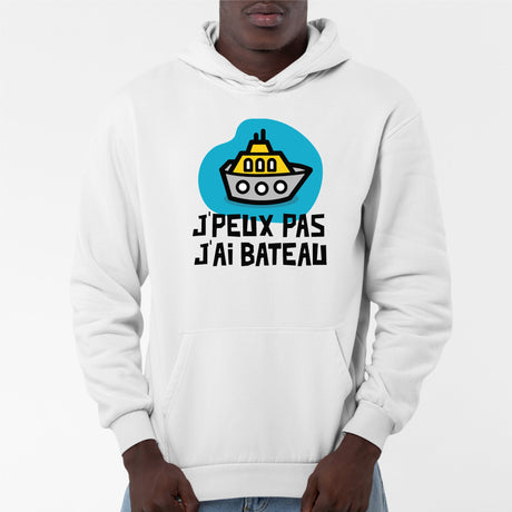 Sweat Capuche Adulte J'peux pas j'ai bateau Blanc