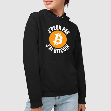 Sweat Capuche Adulte J'peux pas j'ai Bitcoin Noir