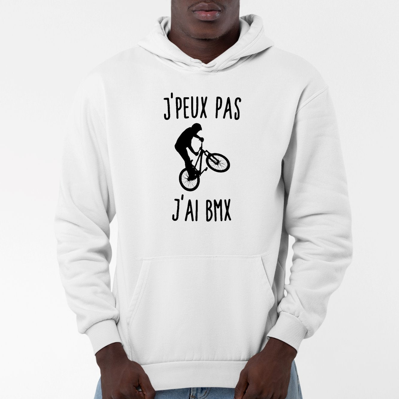 Sweat Capuche Adulte J'peux pas j'ai BMX Blanc