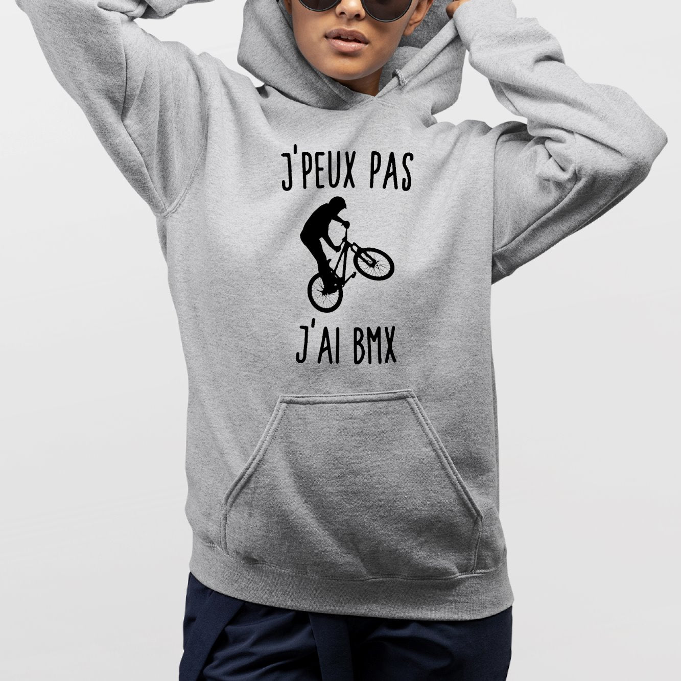 Sweat Capuche Adulte J'peux pas j'ai BMX Gris