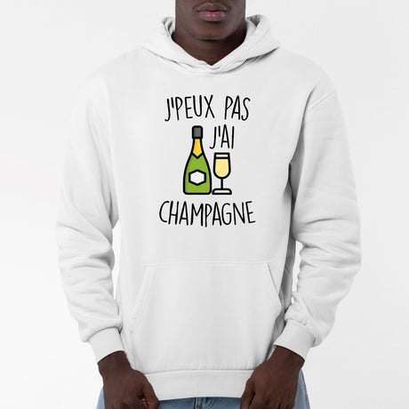 Sweat Capuche Adulte J'peux pas j'ai champagne Blanc