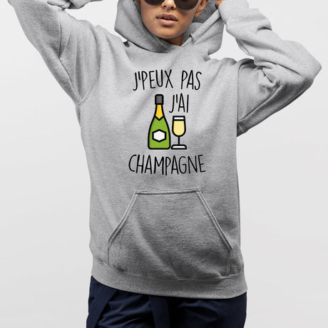 Sweat Capuche Adulte J'peux pas j'ai champagne Gris