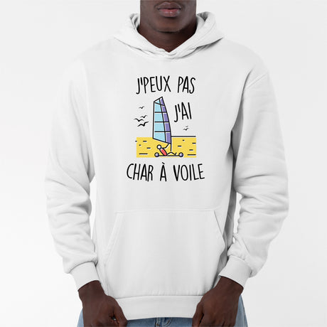 Sweat Capuche Adulte J'peux pas j'ai char à voile Blanc