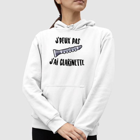 Sweat Capuche Adulte J'peux pas j'ai clarinette Blanc