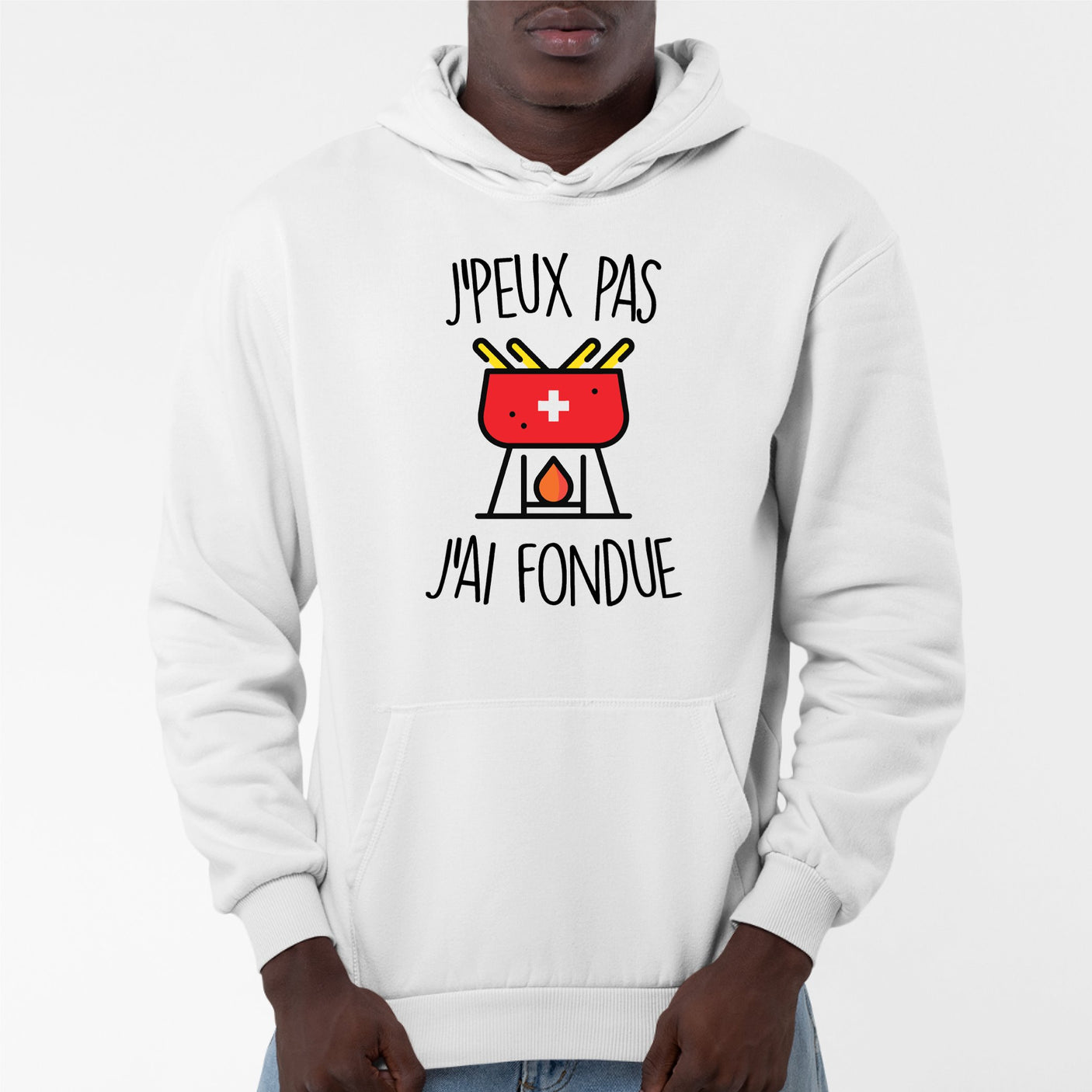 Sweat Capuche Adulte J'peux pas j'ai fondue Blanc