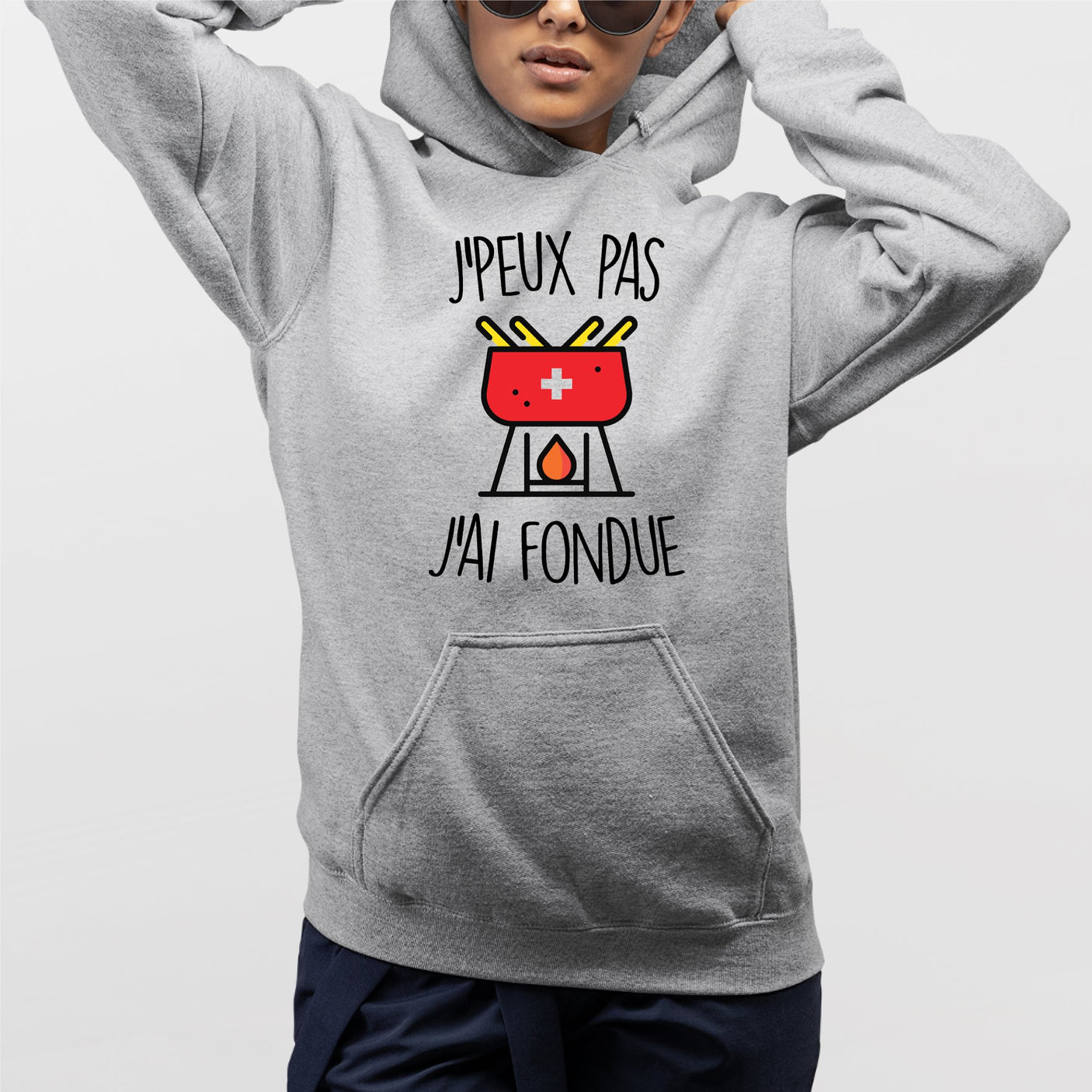 Sweat Capuche Adulte J'peux pas j'ai fondue Gris