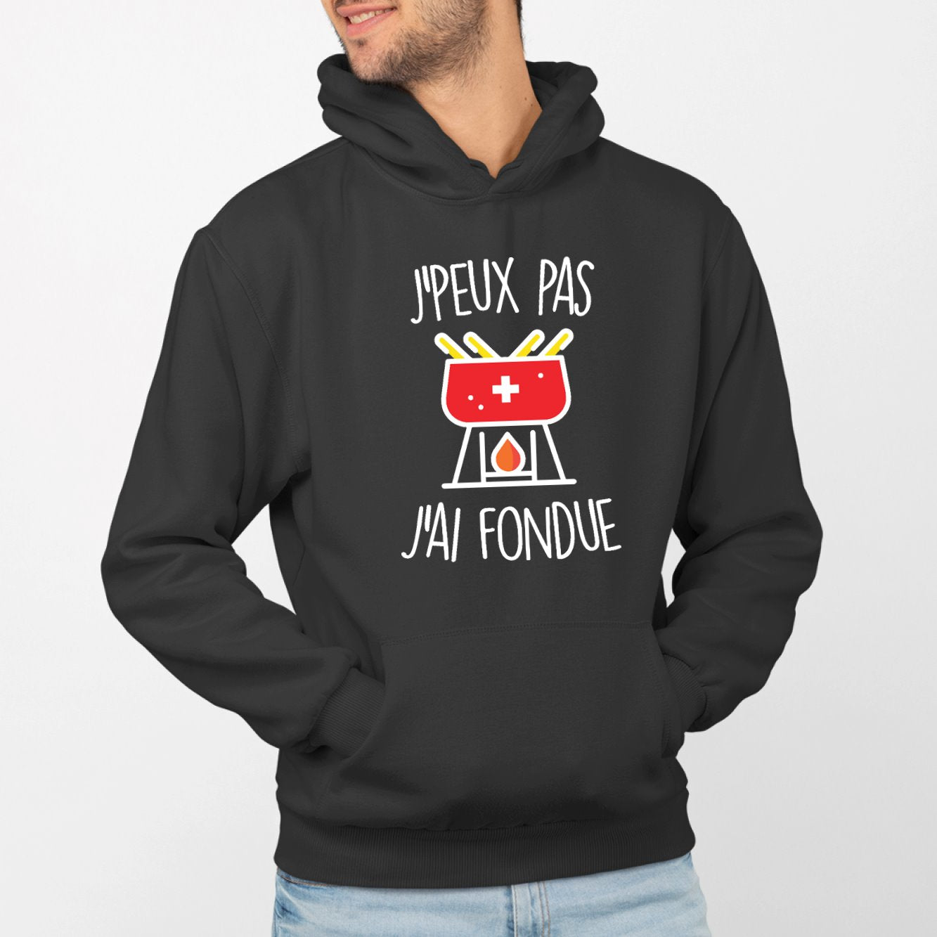 Sweat Capuche Adulte J'peux pas j'ai fondue Noir