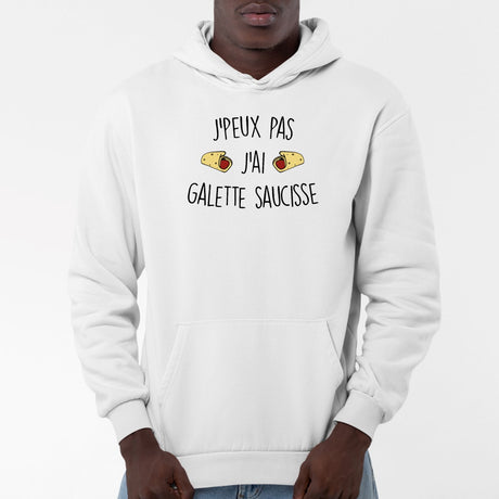 Sweat Capuche Adulte J'peux pas j'ai galette saucisse Blanc