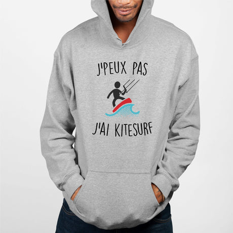 Sweat Capuche Adulte J'peux pas j'ai kitesurf Gris