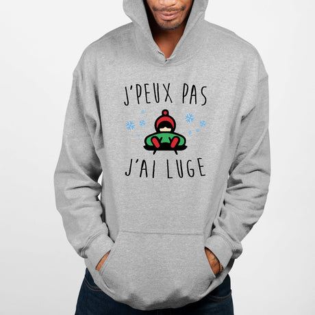 Sweat Capuche Adulte J'peux pas j'ai luge Gris