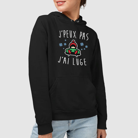 Sweat Capuche Adulte J'peux pas j'ai luge Noir