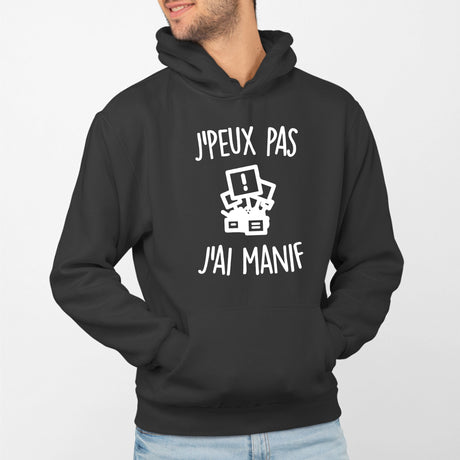 Sweat Capuche Adulte J'peux pas j'ai manif Noir