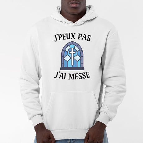 Sweat Capuche Adulte J'peux pas j'ai messe Blanc