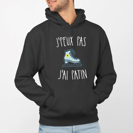 Sweat Capuche Adulte J'peux pas j'ai patin Noir