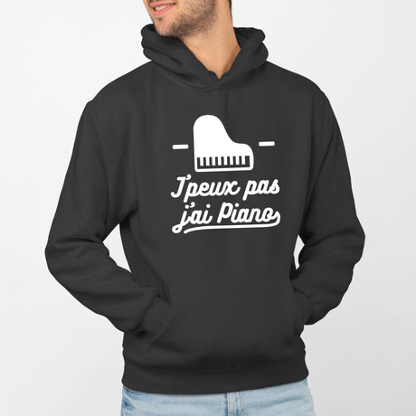 Sweat Capuche Adulte J'peux pas j'ai piano Noir