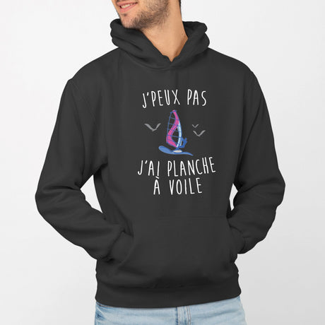 Sweat Capuche Adulte J'peux pas j'ai planche à voile Noir