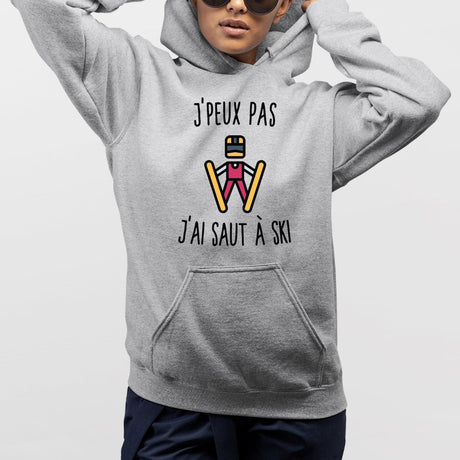 Sweat Capuche Adulte J'peux pas j'ai saut à ski Gris