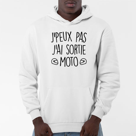 Sweat Capuche Adulte J'peux pas j'ai sortie moto Blanc