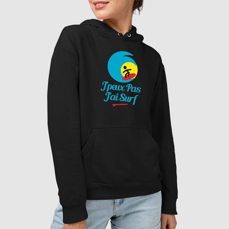 Sweat Capuche Adulte J'peux pas j'ai surf Noir