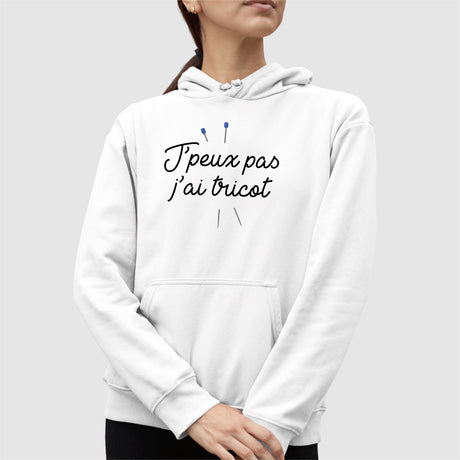 Sweat Capuche Adulte J'peux pas j'ai tricot Blanc