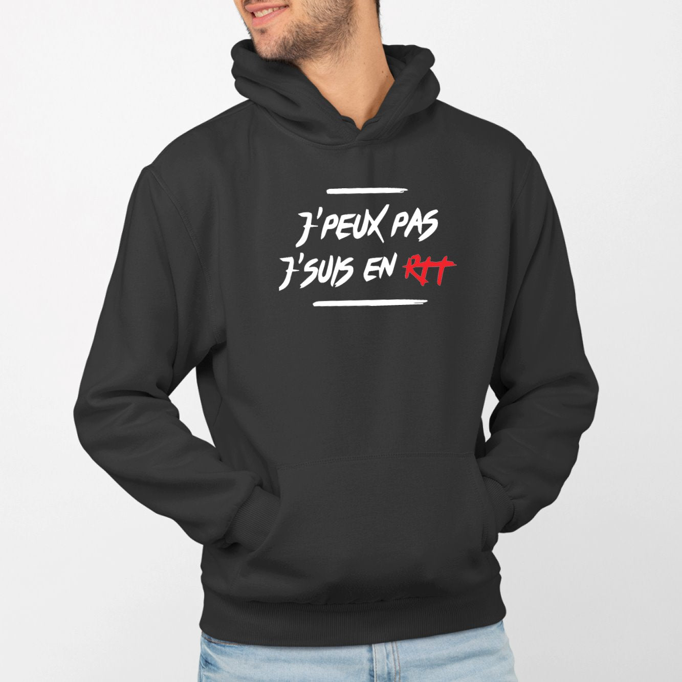 Sweat Capuche Adulte J'peux pas j'suis en RTT Noir