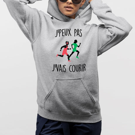 Sweat Capuche Adulte J'peux pas j'vais courir Gris