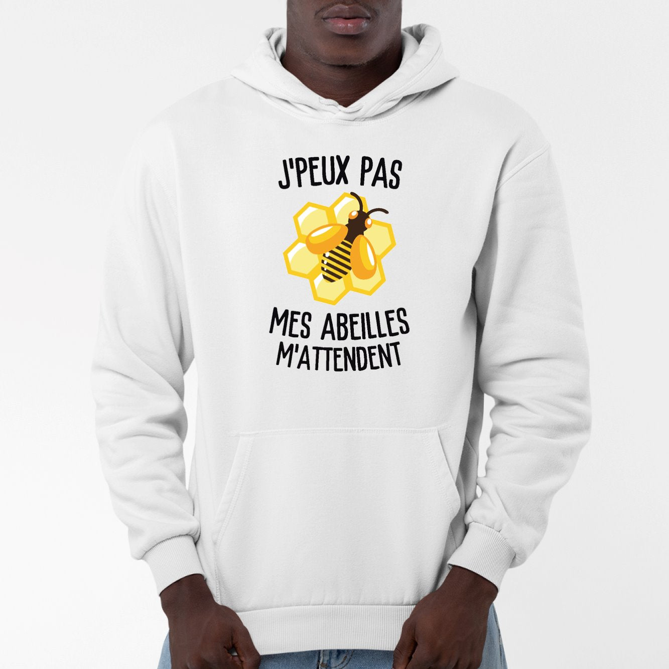 Sweat Capuche Adulte J'peux pas mes abeilles m'attendent Blanc