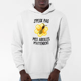 Sweat Capuche Adulte J'peux pas mes abeilles m'attendent Blanc