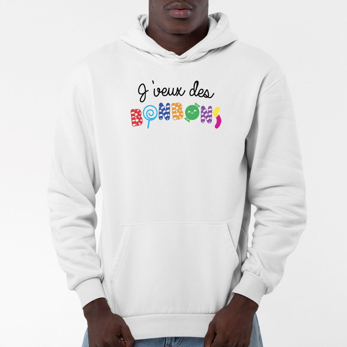 Sweat Capuche Adulte J'veux des bonbons Blanc