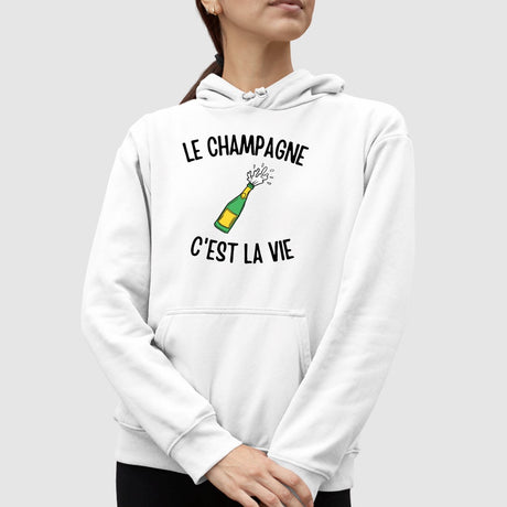 Sweat Capuche Adulte Le champagne c'est la vie Blanc