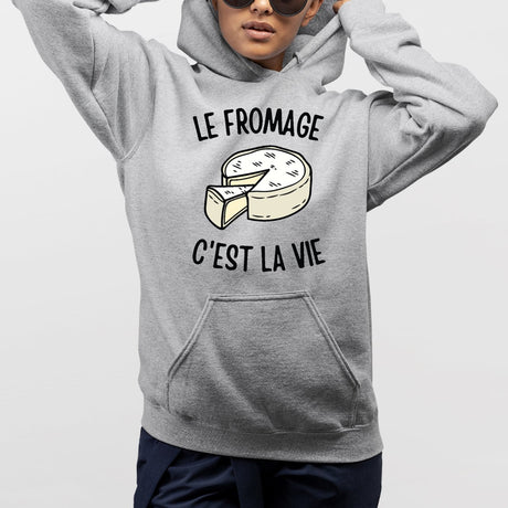 Sweat Capuche Adulte Le fromage c'est la vie Gris