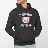 Sweat Capuche Adulte Le saucisson c'est la vie Noir