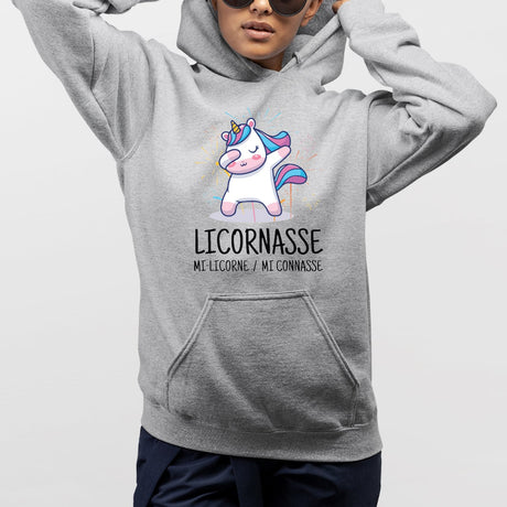 Sweat Capuche Adulte Licornasse Gris