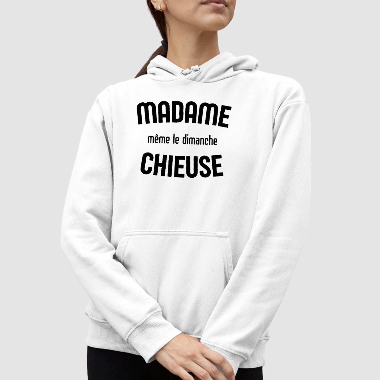 Sweat Capuche Adulte Madame chieuse Blanc