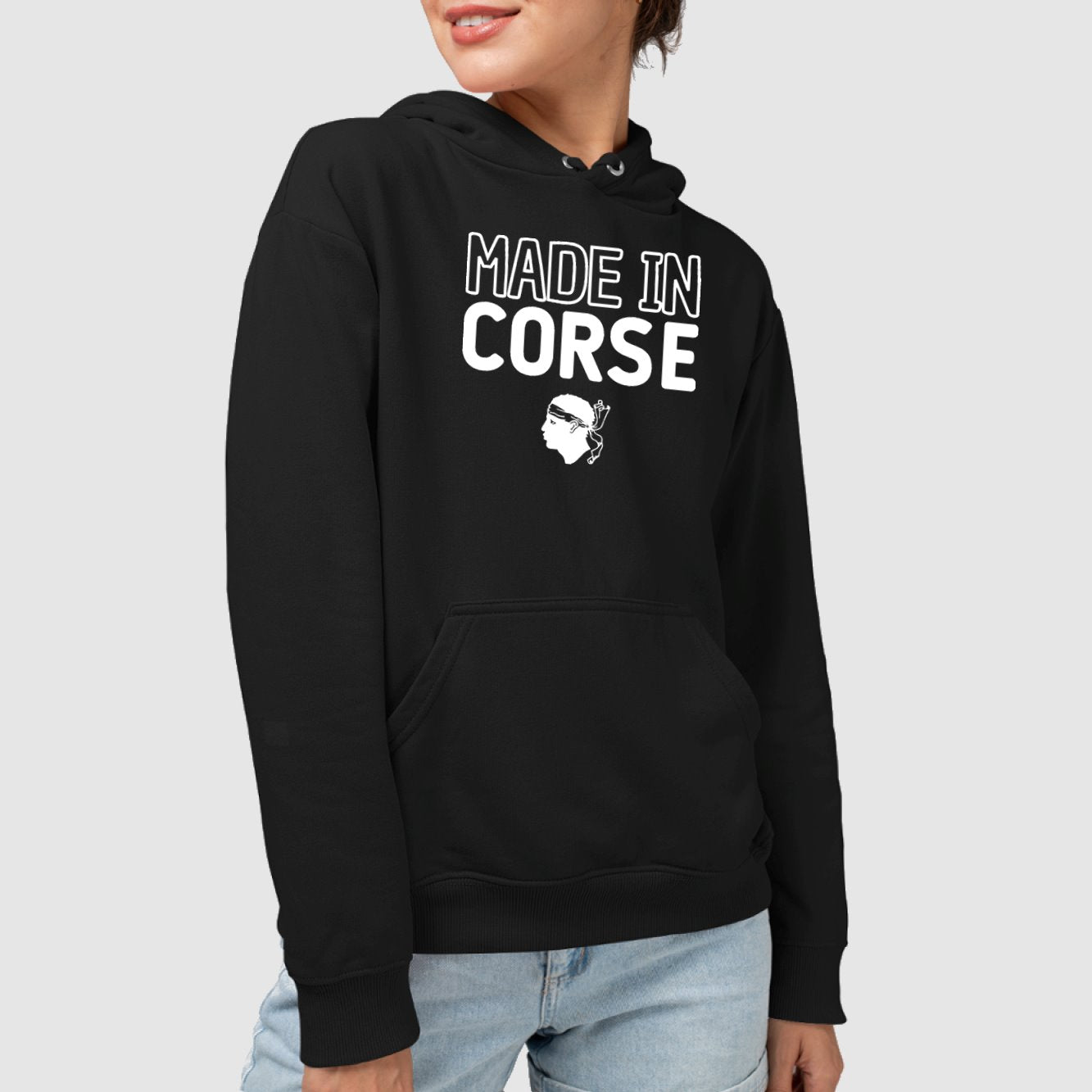 Sweat Capuche Adulte Made in Corse Noir