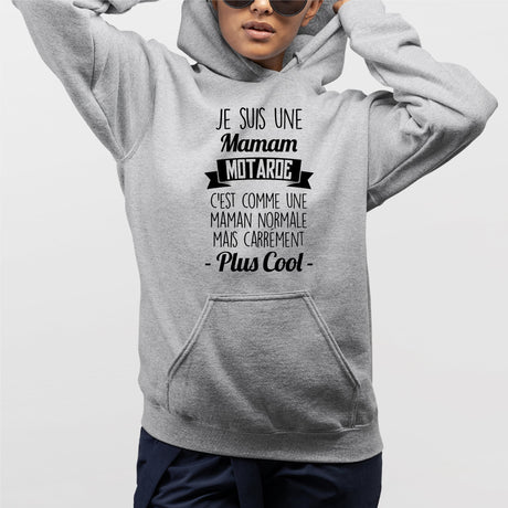 Sweat Capuche Adulte Maman motarde Gris