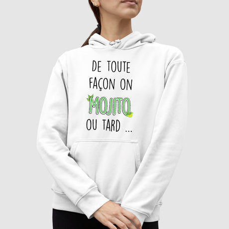 Sweat Capuche Adulte Mojito ou tard Blanc